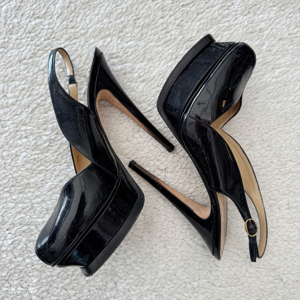 YVES SAINT LAURENT Tribute 105 Sling Back Patent Leather in Black SZ 7.5